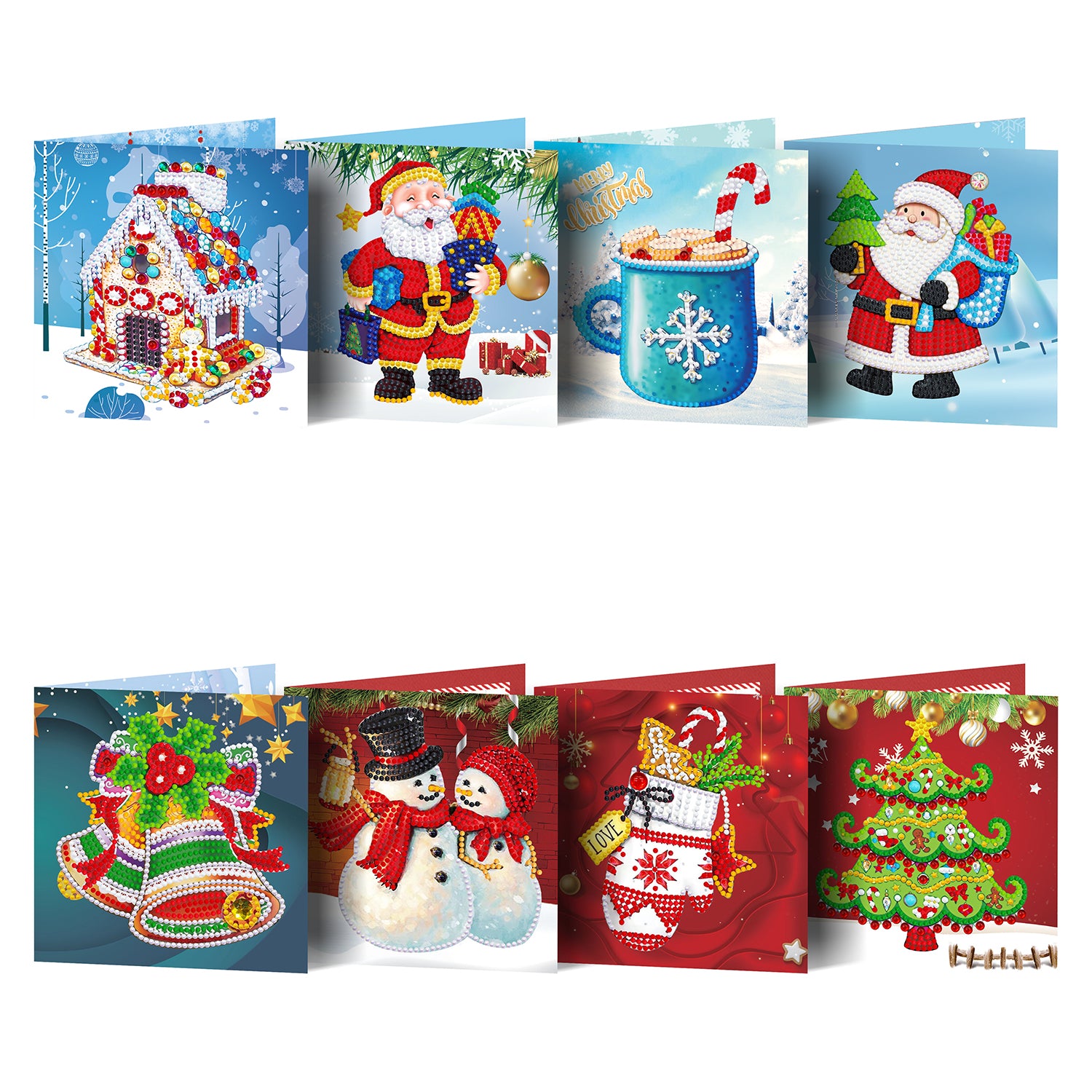 Groupe de 8 cartes de voeux de Noël en perles