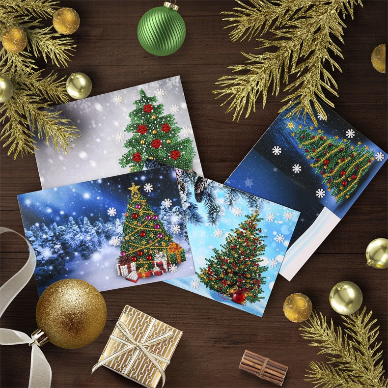 Groupe de 4 cartes de voeux de Noël en perles