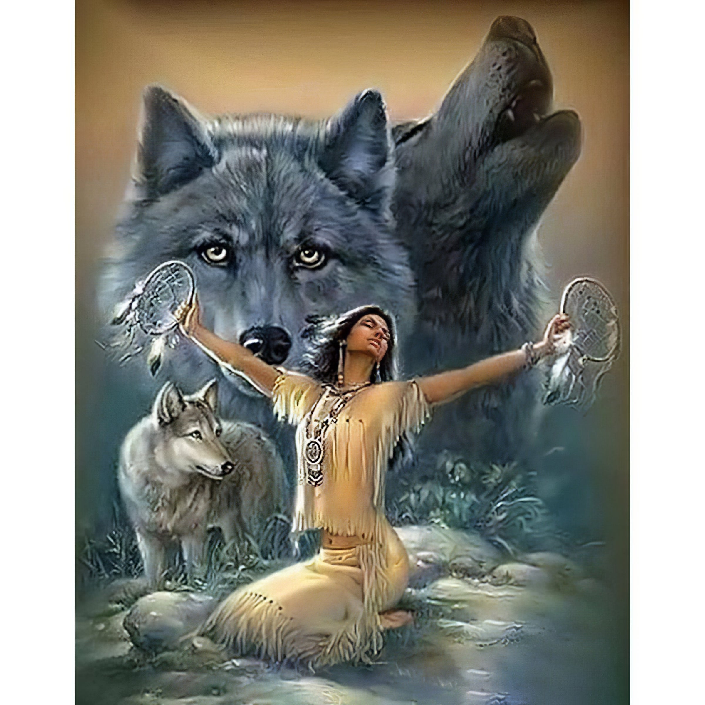Femme indienne et loup