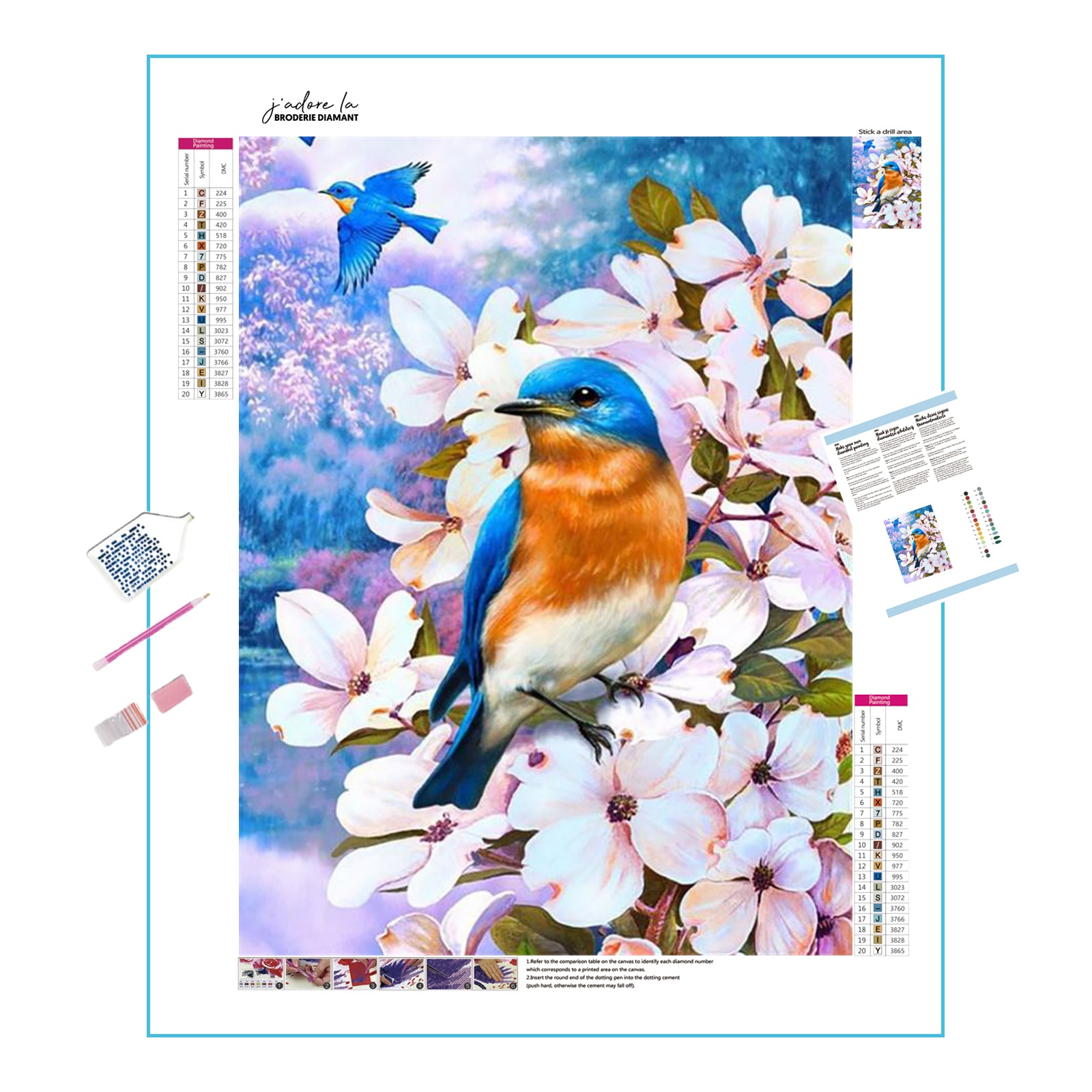 Oiseau Bleu & Fleurs
