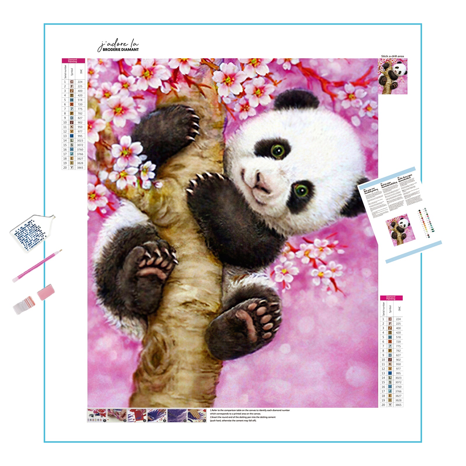 Panda mignon avec art floral dans cette broderie diamant. Panda Flower - j'adore la broderie diamant