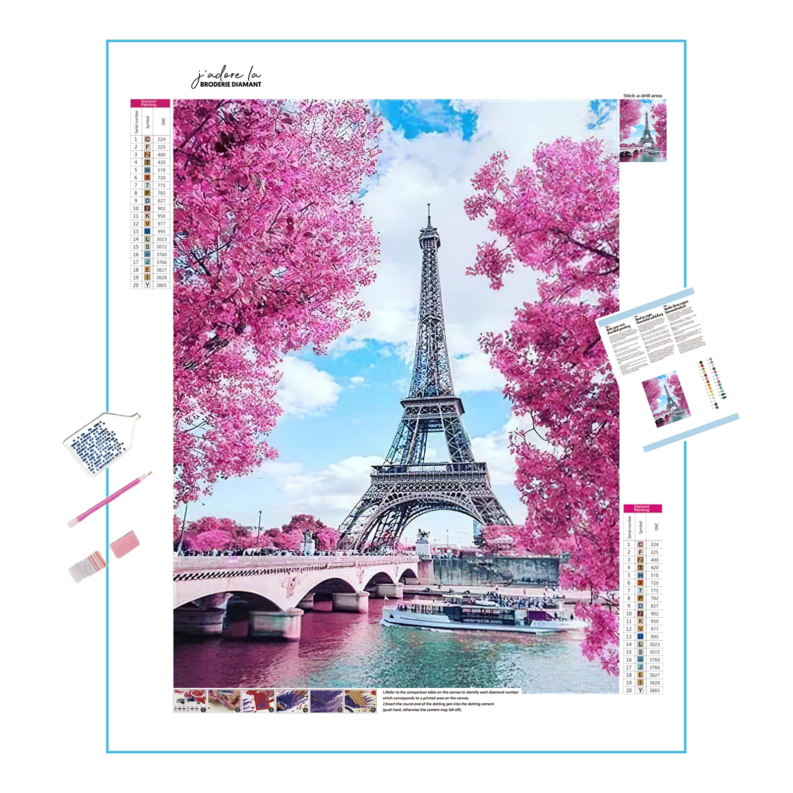 Romance et roses sous la Tour Eiffel dans cette broderie diamant. Tour Eiffel & fleurs roses - j'adore la broderie diamant